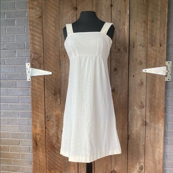 Handmade Yellow and White Sleeveless Dress - White Eyelet Overlay - Picture 1 of 8